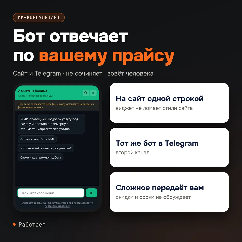 Схема: ИИ-консультант на сайте и в Telegram